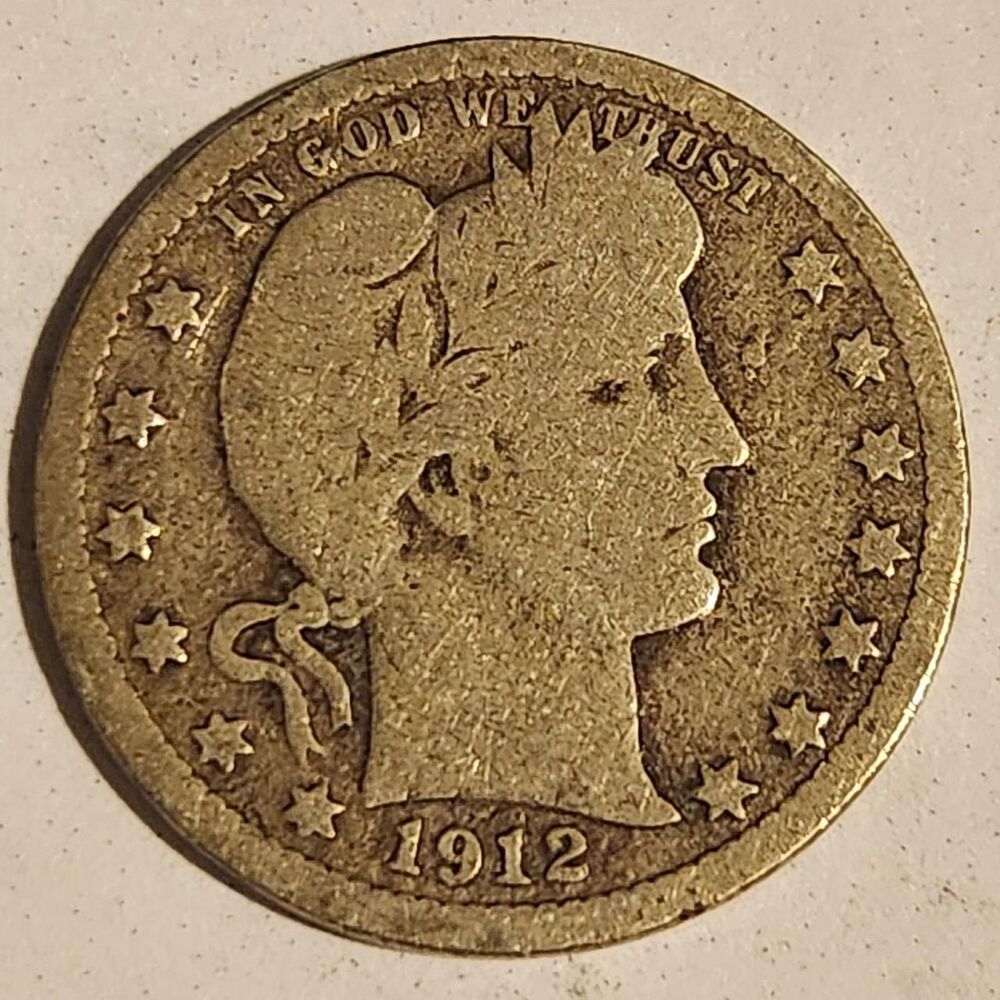 1912 Barber Quarter Silver Coin